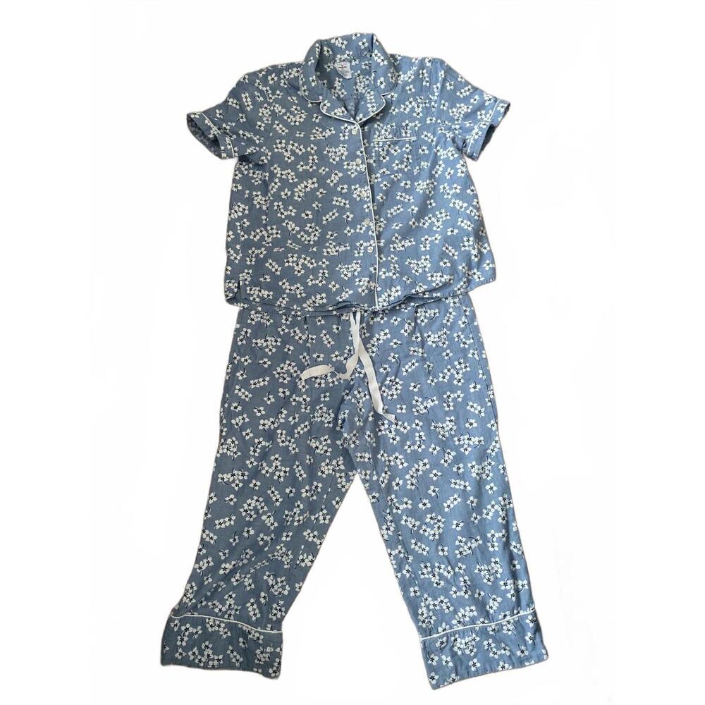 Lands End Draper James 100% Cotton Blue White Floral Summer Pajama Set 10-12 M